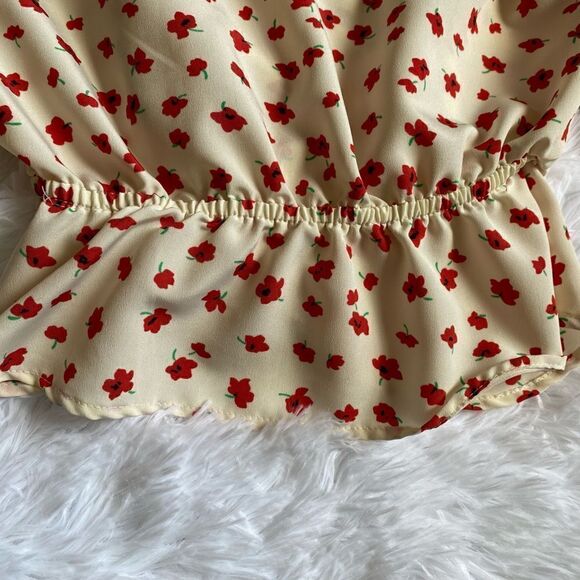 Show Me Your Mumu Floral Top Deep Plunge Front Cream Red Elastic Bottom Size XS - Picture 4 of 10